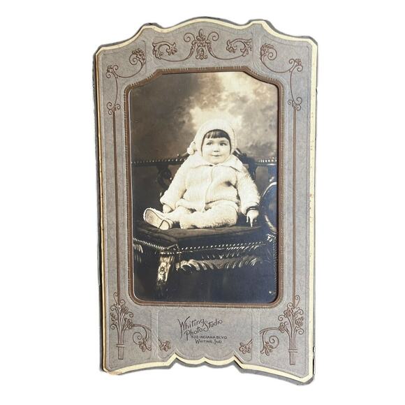 Antique Photo Cabinet Card W Ornate Frame Whiting Photo Studio Snowbaby Girl - Picture 2 of 5
